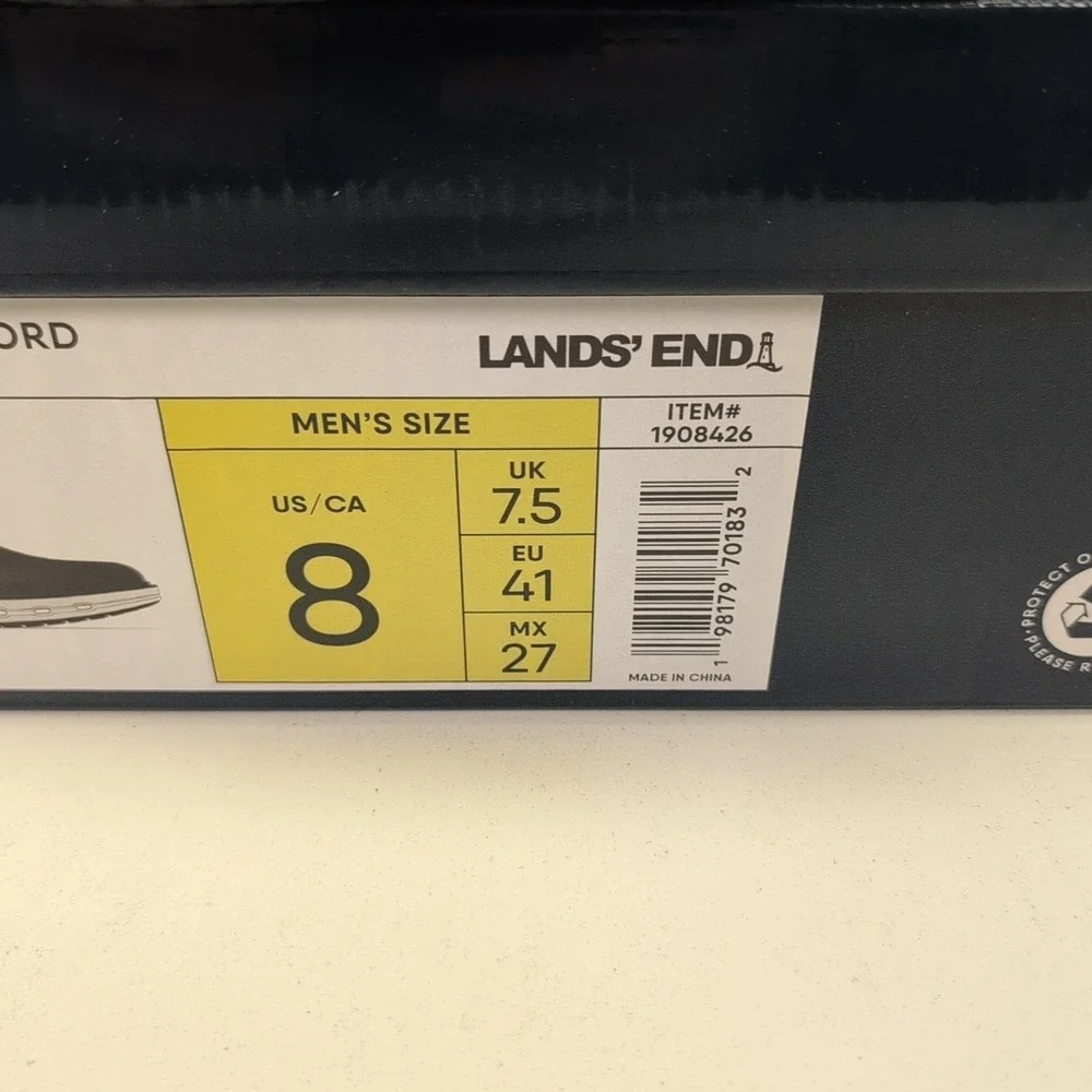 Lands End Sport‎ Oxford Shoes Mens 8 Black White Comfort Cushioned NIB New